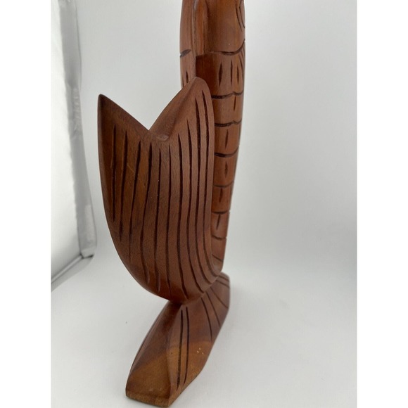 Vintage Hand Carved Brown Wooden Home‎ Decorative Fish Sculpture Animal Figurine - Picture 6 of 10